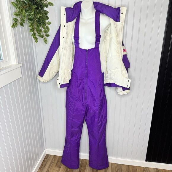 Vintage Sz M 10/12 Purple White Ski Suit Jacket Overall Pants 80s St John’s Bay - Picture 9 of 16